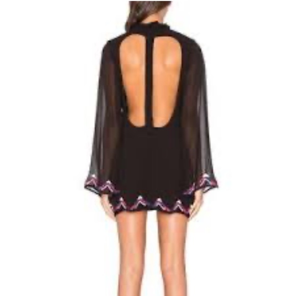 Rococo Sand RARE Silk T-Back Embroidered Long Sleeve Mini Dress - Picture 2 of 13